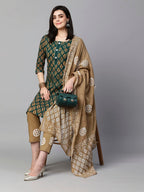 ANNI DESIGNER Ladies Cotton Blend Kurta with Trousers and Dupatta, green, M