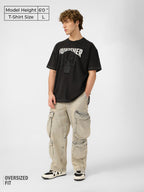 The Souled Store Punisher: Logo Men and Boys Short Sleeves Round Neck Black Printed Cotton Oversized T-Shirts