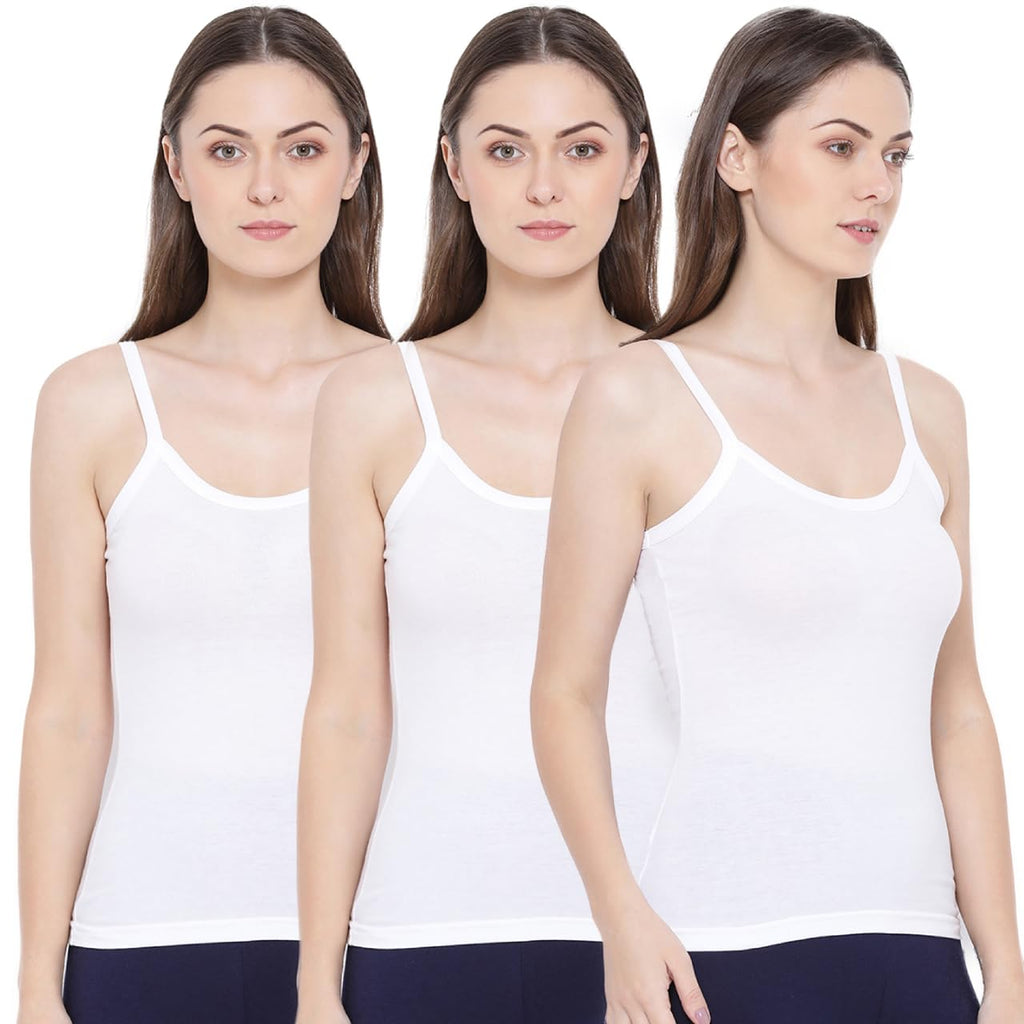 Rupa Softline Plain/Solid Regular Fit Women Super Combed Cotton Camisole, Under-Shirt, Stretchable and Body-Hugging, White,Pack 