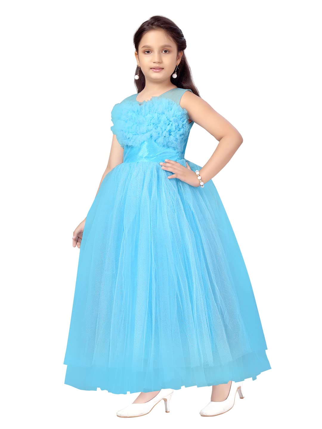 Aarika Girls Nylon Classic Maxi Dress (G-16551_Firozi