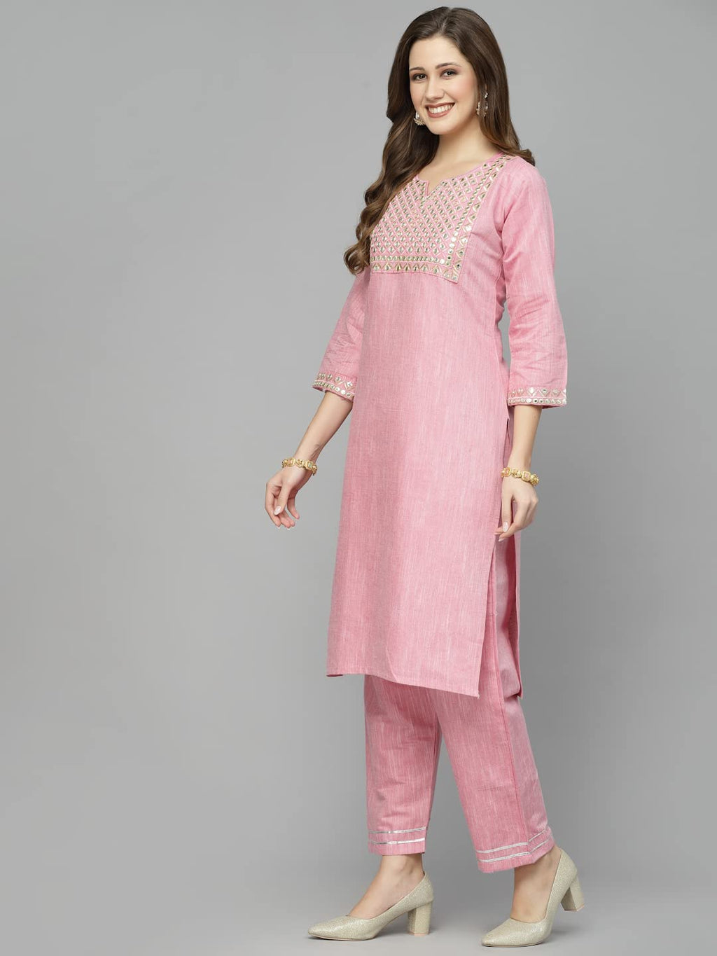 Lookmark Women'S Cotton Blend Kurta And Pant Set With Dupatta(Ks2063-M) Parrot Green