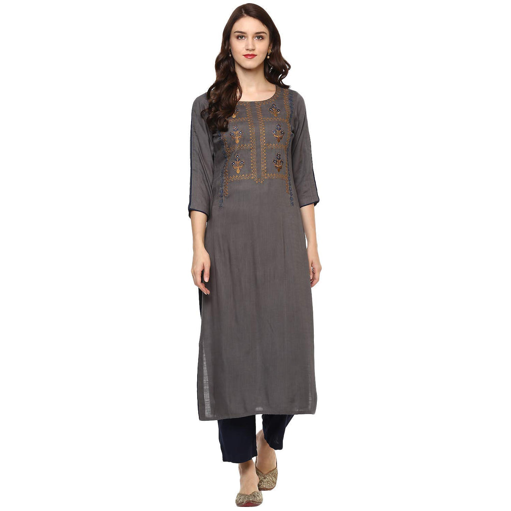 Idalia Grey Embroidered Kurta