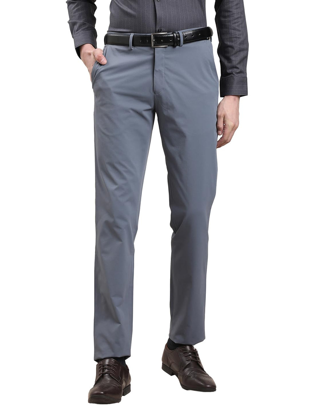 Turtle Men Terry Rayon Slim Fit Solid Flat Front Light Blue Trouser Trouser