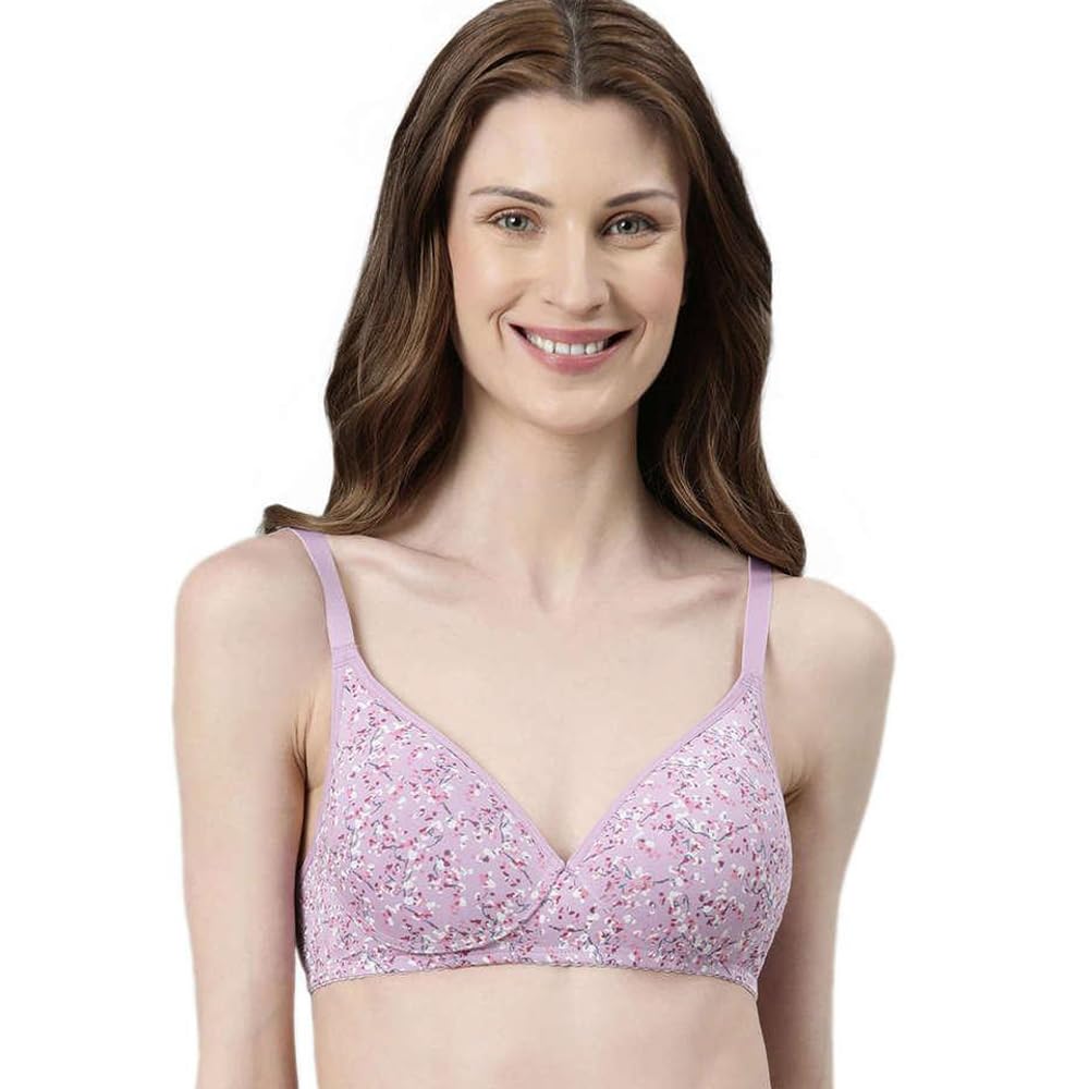 Enamor Womens Cotton Wire Free Casual T-Shirt Padded Non Wired Bra (A039_Lilac Aster_38D)