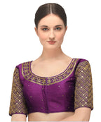 Pujia Mills Womens Embroidery Handwork Sequence Work Necklace Design Readymade Blouse (Violet, 36)