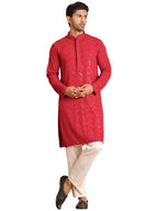 Jompers Mens Embroidered Sequined Viscose Straight Kurta Pyjama Set