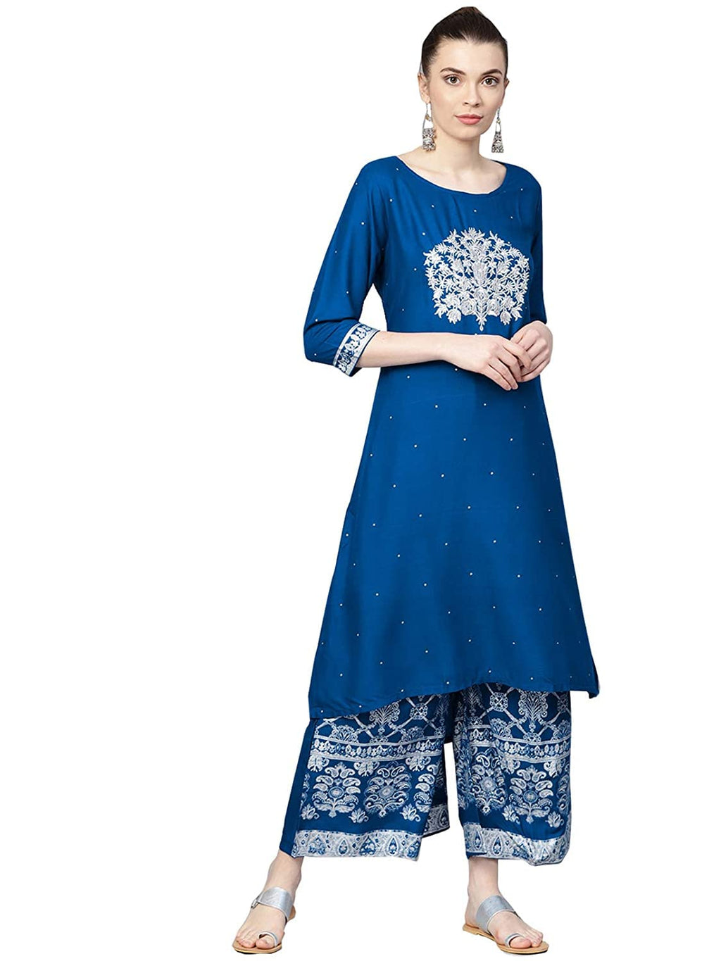 Ishin Women Blue Viscose Rayon Printed Palazzo Kurta Set