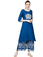 Ishin Women Blue Viscose Rayon Printed Palazzo Kurta Set