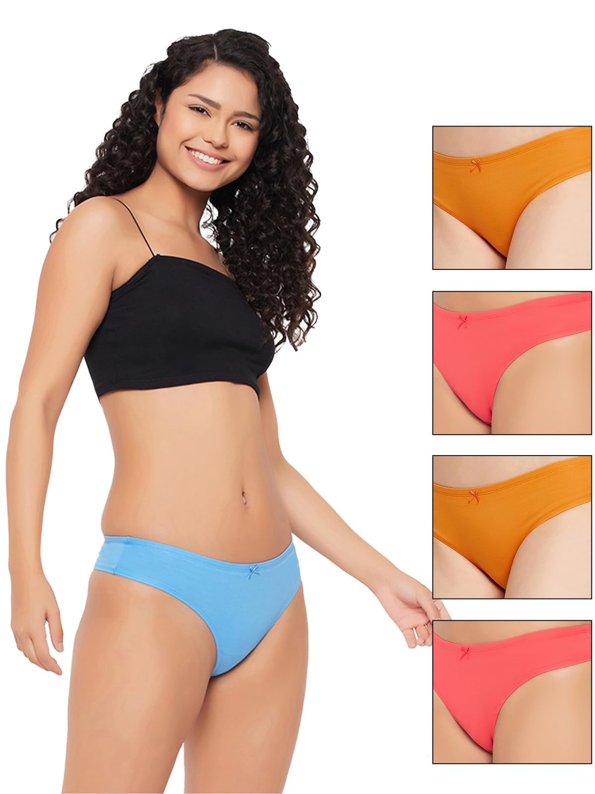Clovia Womens Cotton Pack of 5 Low Waist Thong with Inner Elastic (COMPN1882_Multicolor_XL)