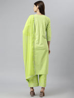 Anni Designer Women'S Cotton Blend Kurta With Palazzos & Dupatta (Rust-Parrot_New01)