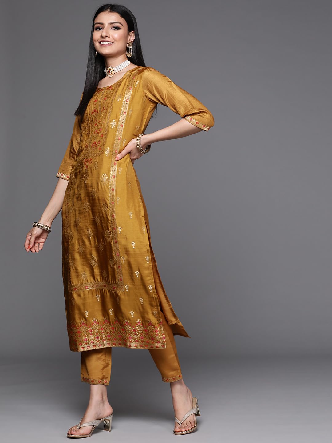 Libas Womens Silk Blend Kurta Sets (33342O_Mustard