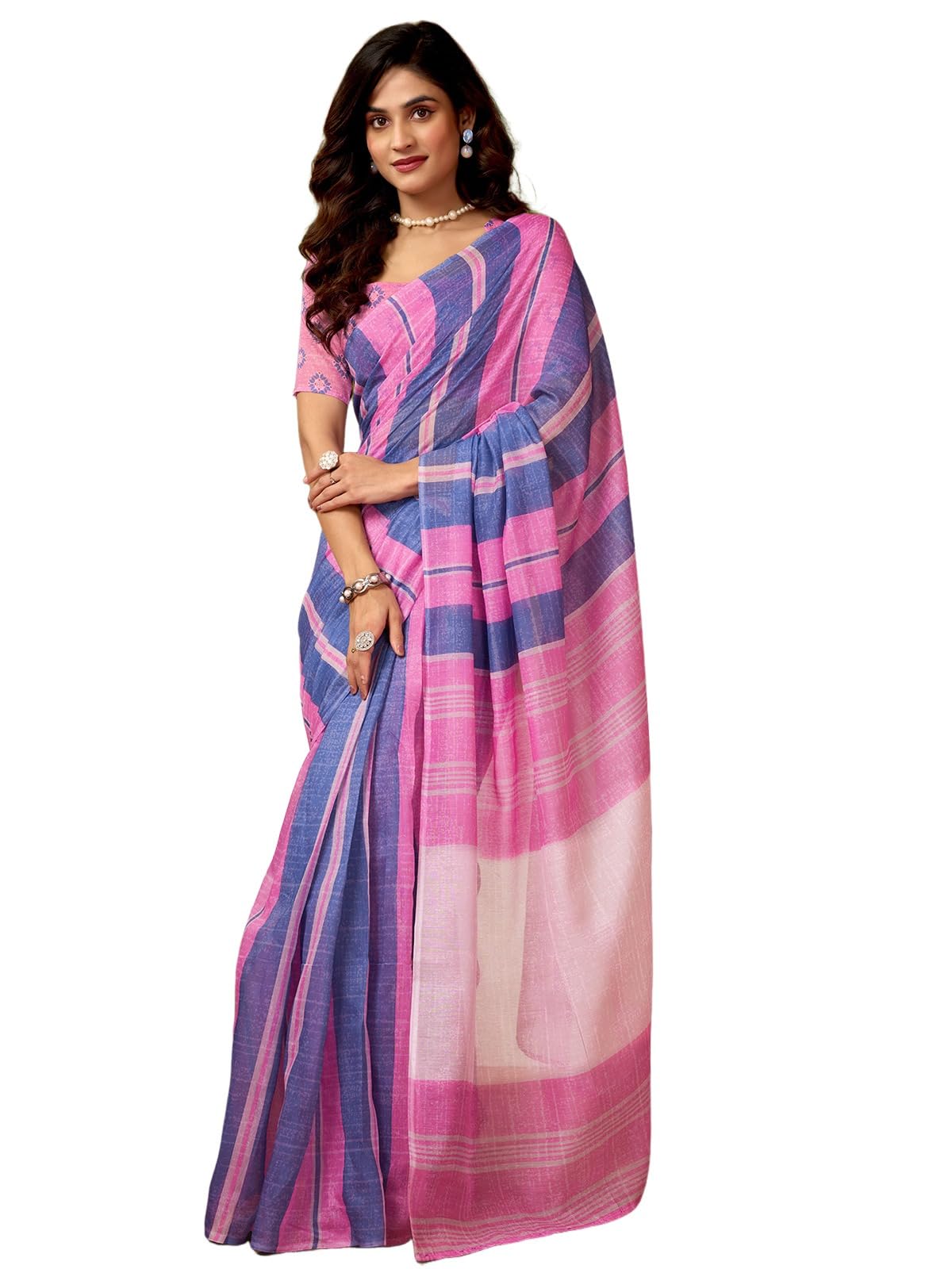 Satrani WomenS Chanderi Cotton Printed Ready To Wear One Minute Pre Pleated Readymade Saree With Unstitched Blouse Piece (32Rs2