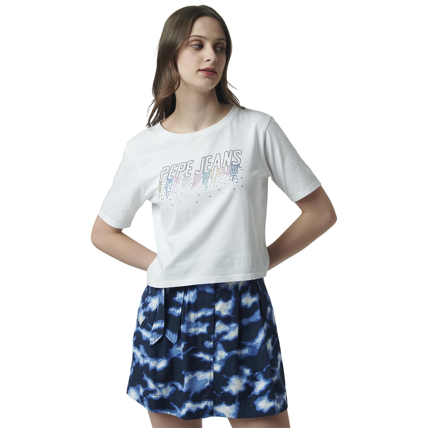 Pepe Jeans Embellished Cotton Round Neck WomenS T-Shirt (White, Xl)
