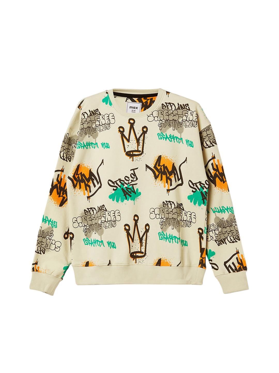 Max Boys Printed Sweatshirt(Beige_1416 Y) 14-16