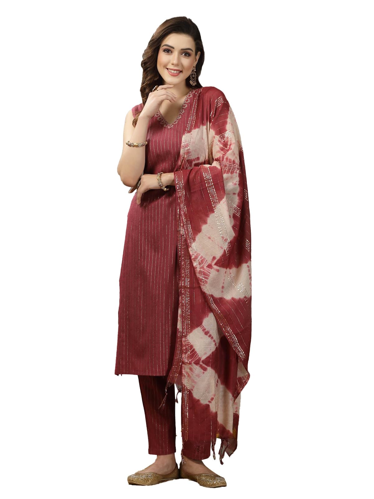 Stylum Womens Woven Designed Cotton Blend Straight Kurta Pant with Dupatta (IN, Alpha, XL, Regular, Rose)