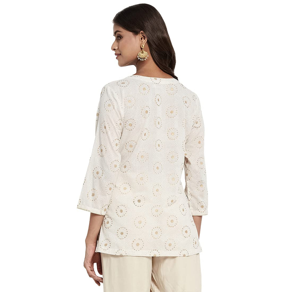 Fabindia Women Cotton Hand Block Print Kurta Short Natural