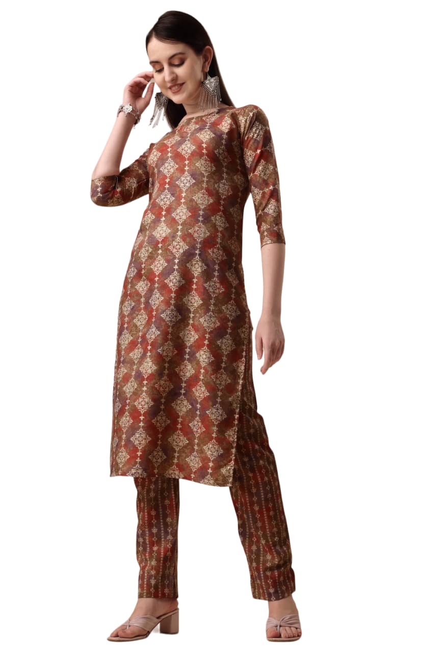 Fashion Basket Womens Cotton Printed Brown Kurta Set (Fb-Es-E6023-Brown-L)