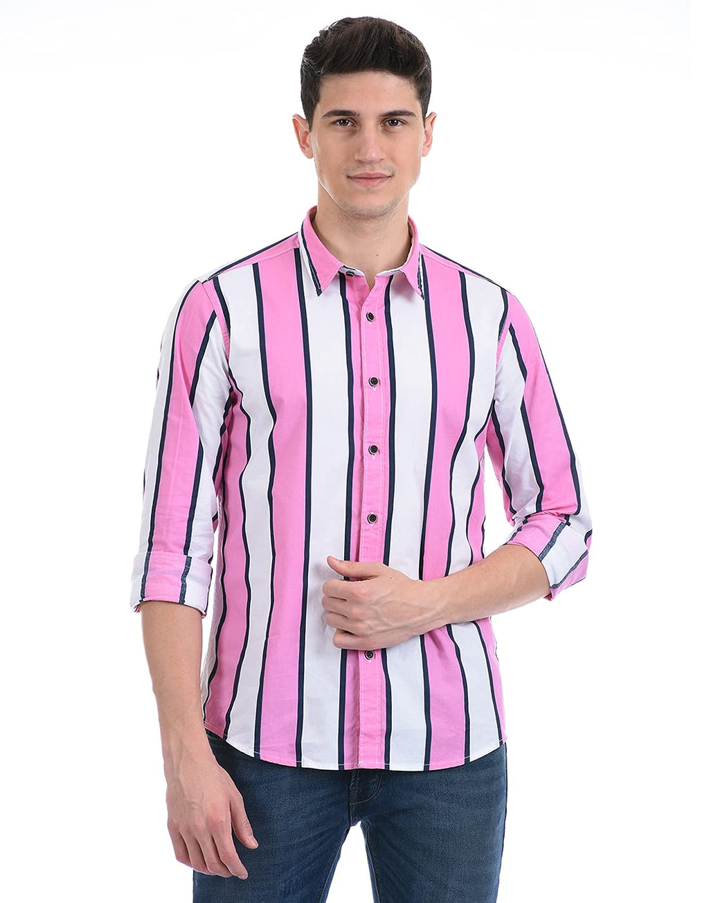 Pepe Jeans MenS Striped Regular Shirt (Pm307201_Pink M)