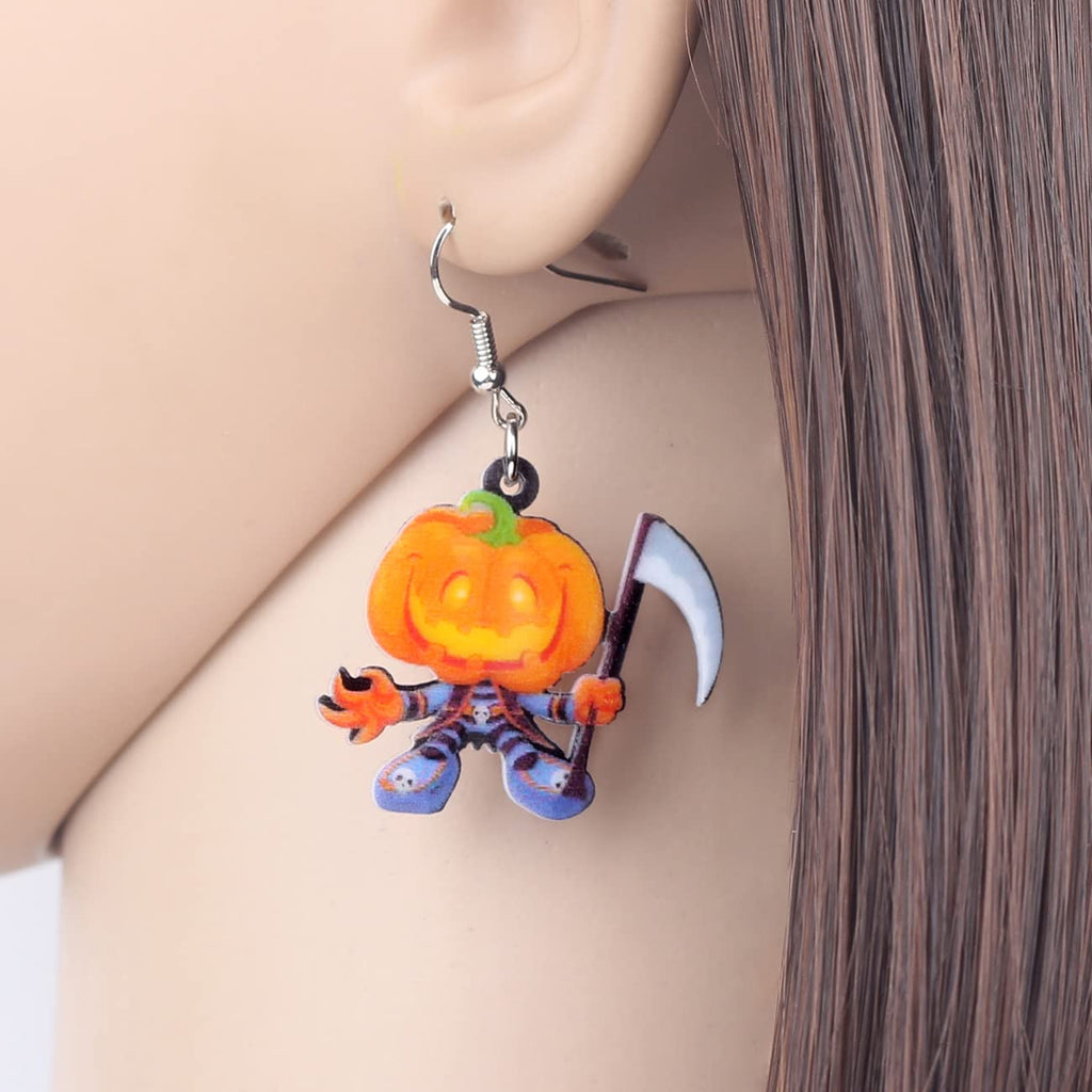 NEWEI Cute Acrylic Halloween Witch Pumpkin Earrings Big Long Dangle Drop For Women Festival Jewelry Gifts Charm