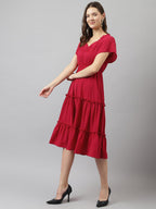 Toochki Womens red Rayon Solid fit & Flared Regular fit Western Midi Length Kurti a line Style Summer wear Kurtis Trendy Colour