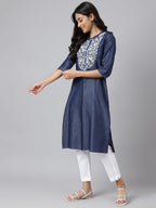 Aurelia WomenS Cotton Blend Regular Kurta (24Fea13340_Blue