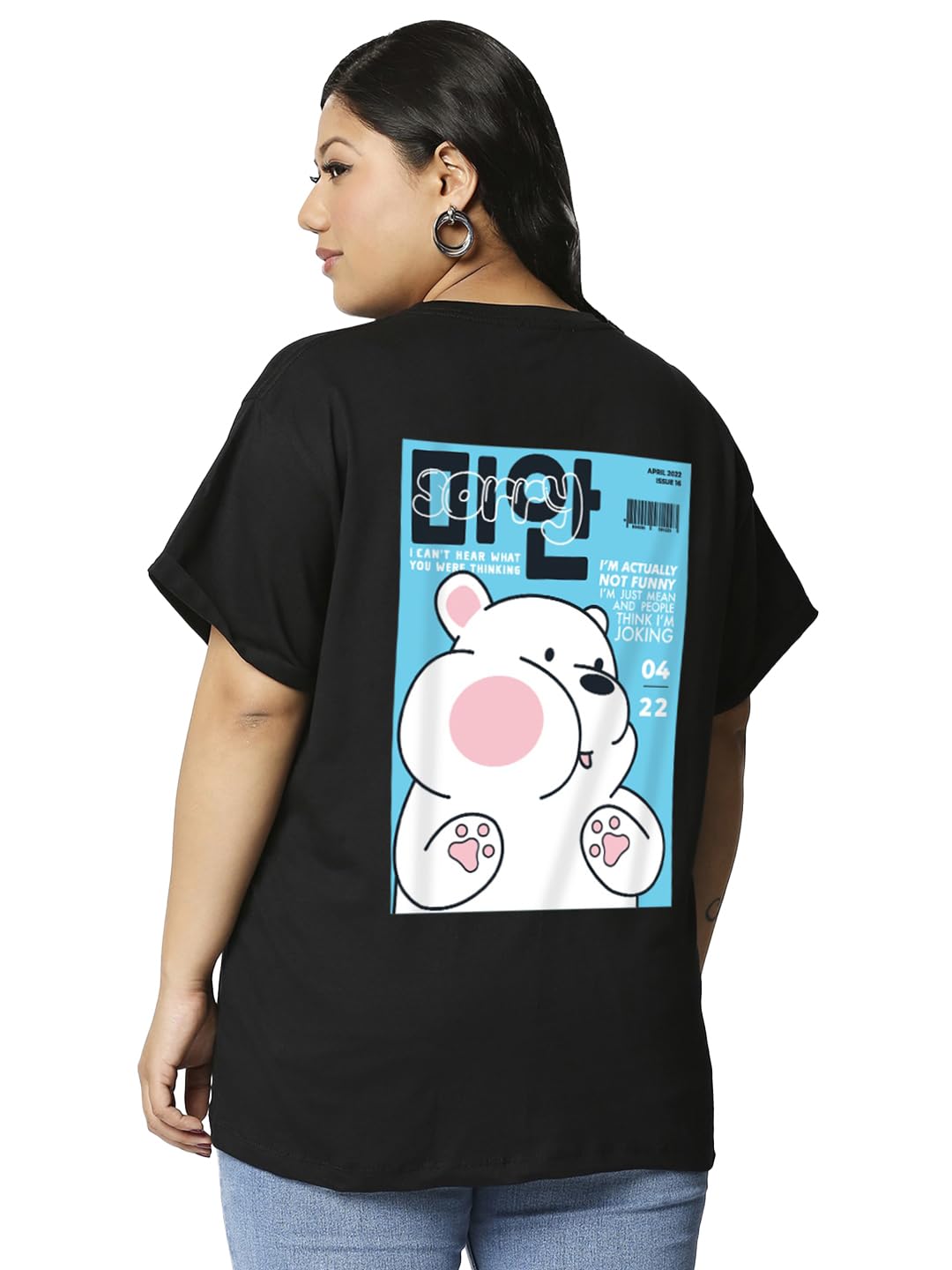 Bewakoof Womens Graphic Printed Plus Size Boyfriend T-Shirt_625687_Black_5XL