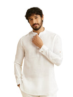 Manyavar MenS Linen Solid Short Kurta (White,Xl)