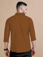 Rebelify MenS Double Pocket Shirt  Classic Casual Cotton Blend With Adjustable Cuffs Brown
