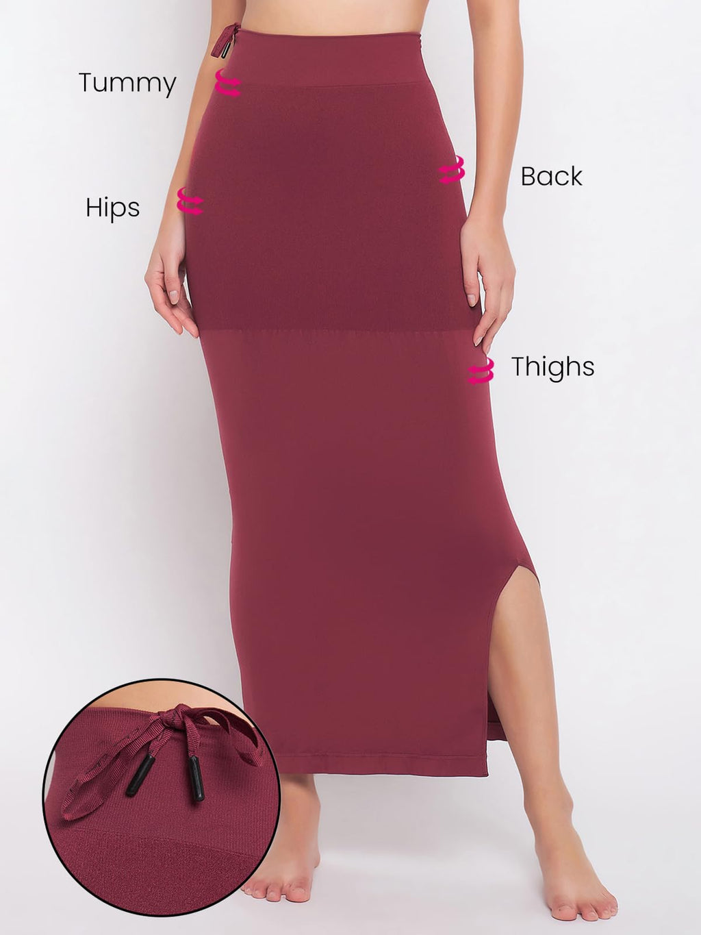 Clovia Women'S Petticoat Style Saree Shapewear With Drawstring/Naada (Sw0048P09_Dark Maroon)