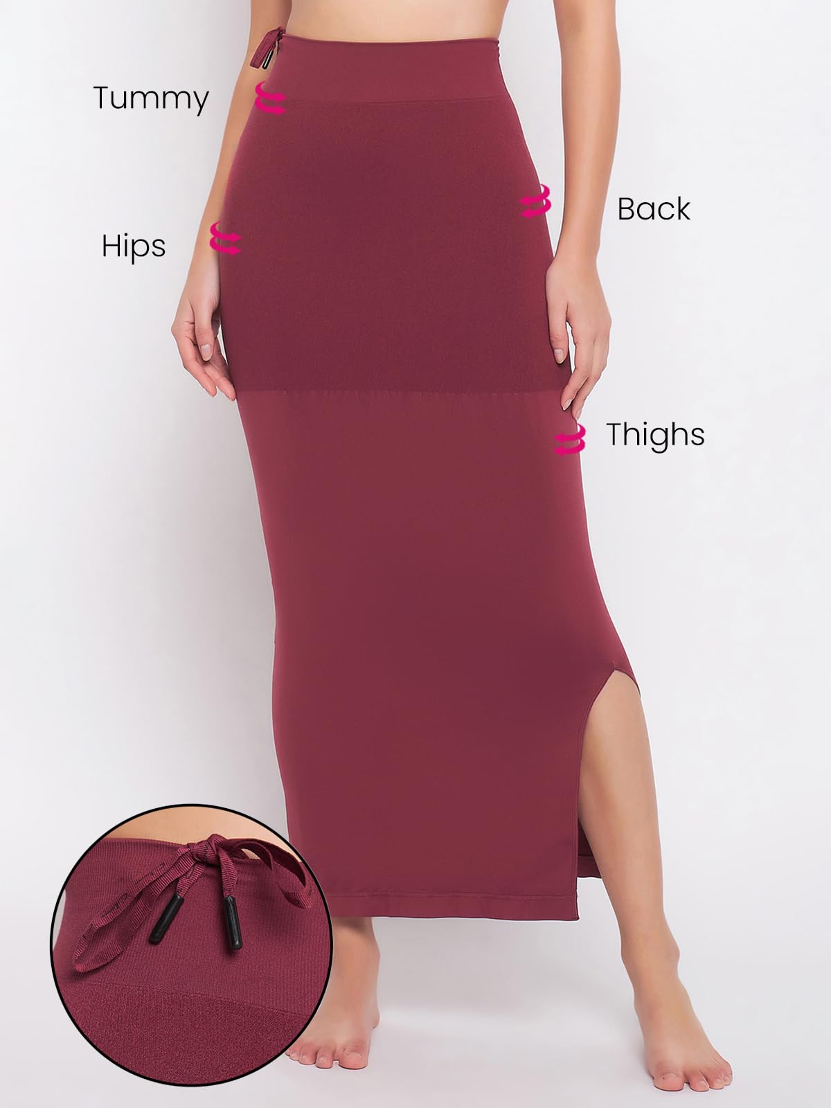 Clovia Women'S Petticoat Style Saree Shapewear With Drawstring/Naada (Sw0048P09_Dark Maroon)