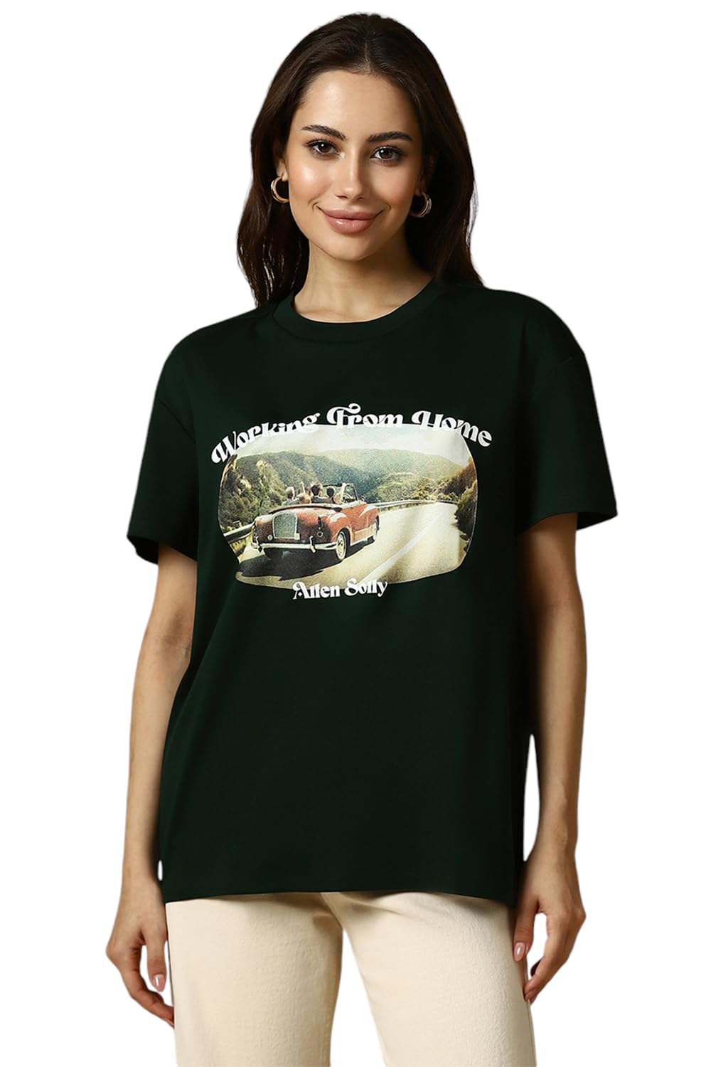 Allen Solly Women Regular Fit Printed Graphic Casual Half Sleeve T-Shirt