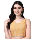 Pujia Mills Womens Georgette Sipali Sequin Work Sleeveless Blouse (Gold, 38)