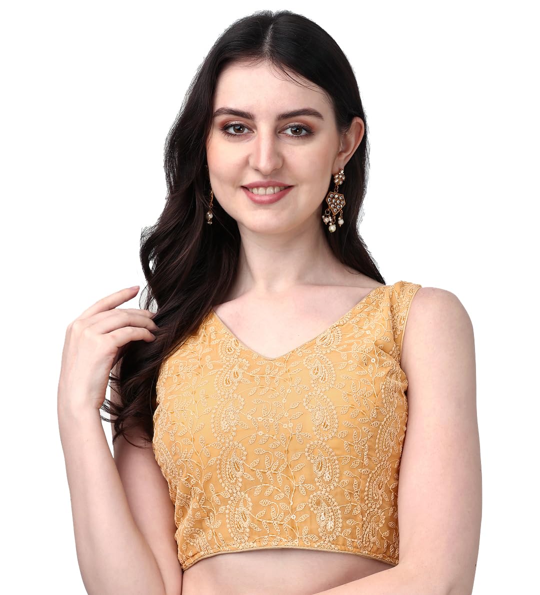 Pujia Mills Womens Georgette Sipali Sequin Work Sleeveless Blouse (Gold, 38)