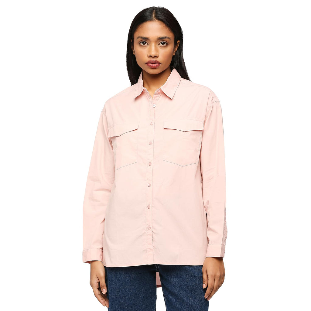 Pepe Jeans WomenS Solid Oversized Fit Shirt (Pl304740_Soft Pink