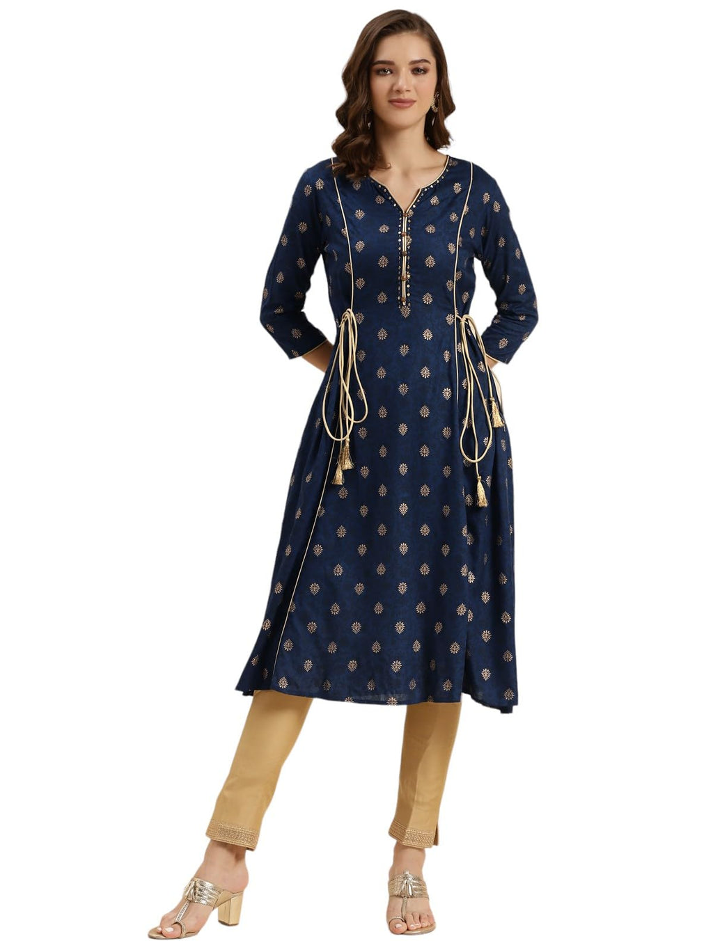 Rangita Navy Blue Rayon Calf Length Printed A-Line Kurti For Women | Kurta For Women_3Xl