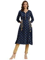 Rangita Navy Blue Rayon Calf Length Printed A-Line Kurti For Women | Kurta For Women_3Xl