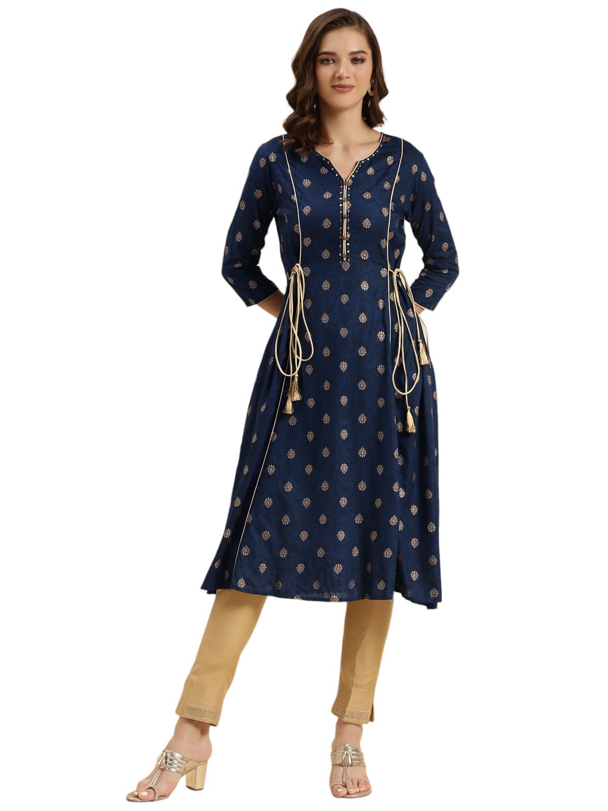 Rangita Navy Blue Rayon Calf Length Printed A-Line Kurti For Women | Kurta For Women_3Xl
