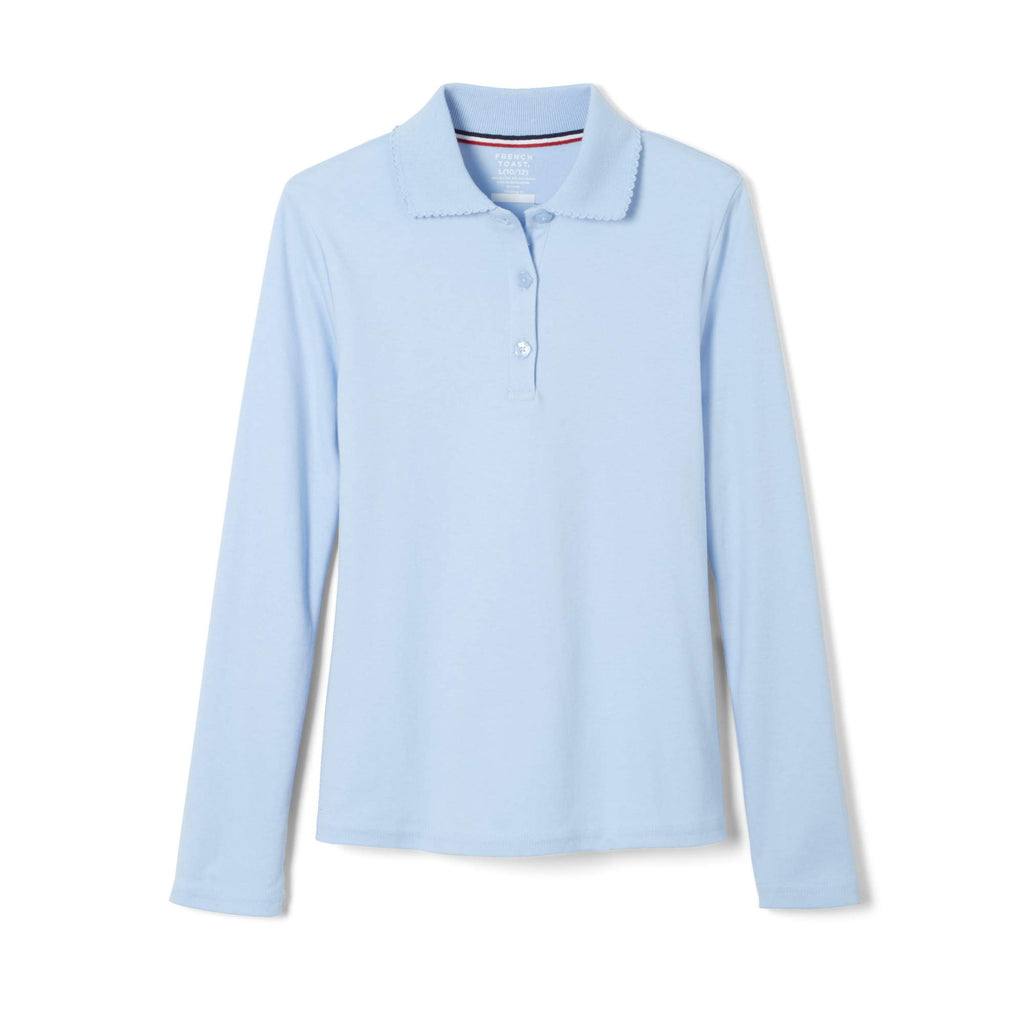 French Toast Girls' Toddler Uniform Long Sleeve Polo with Picot Collar (Standard & Plus), Light Blue, 2T
