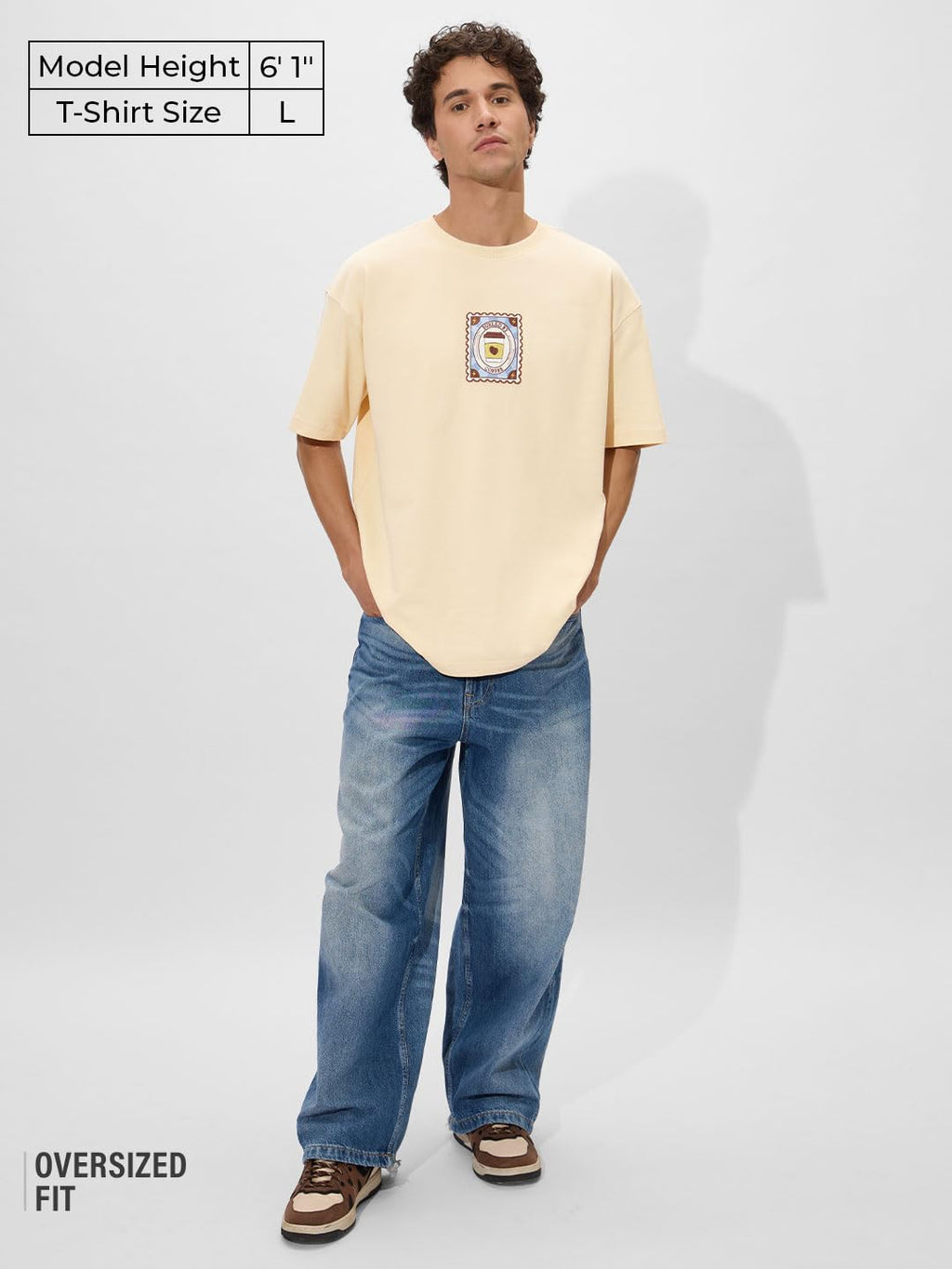 The Souled Store Coffee Stamp Men and Boys Short Sleeves Round Neck Off White Graphic Printed Cotton Oversized T-Shirts