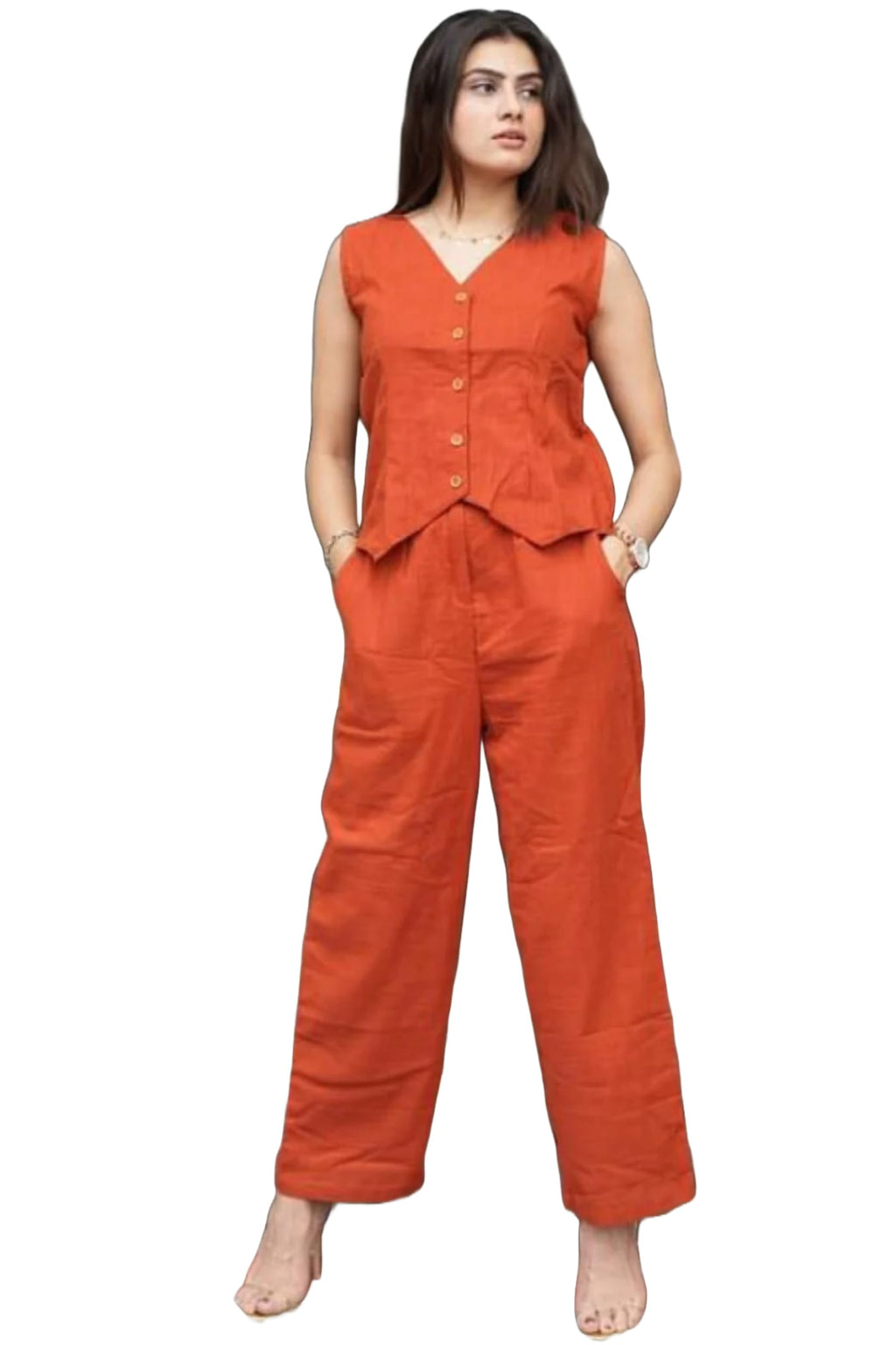 ANNI DESIGNER Womens Rayon Viscose Straight Solid Kurta with Pant (Imperia Orange_XXL_Orange_XX-Large)