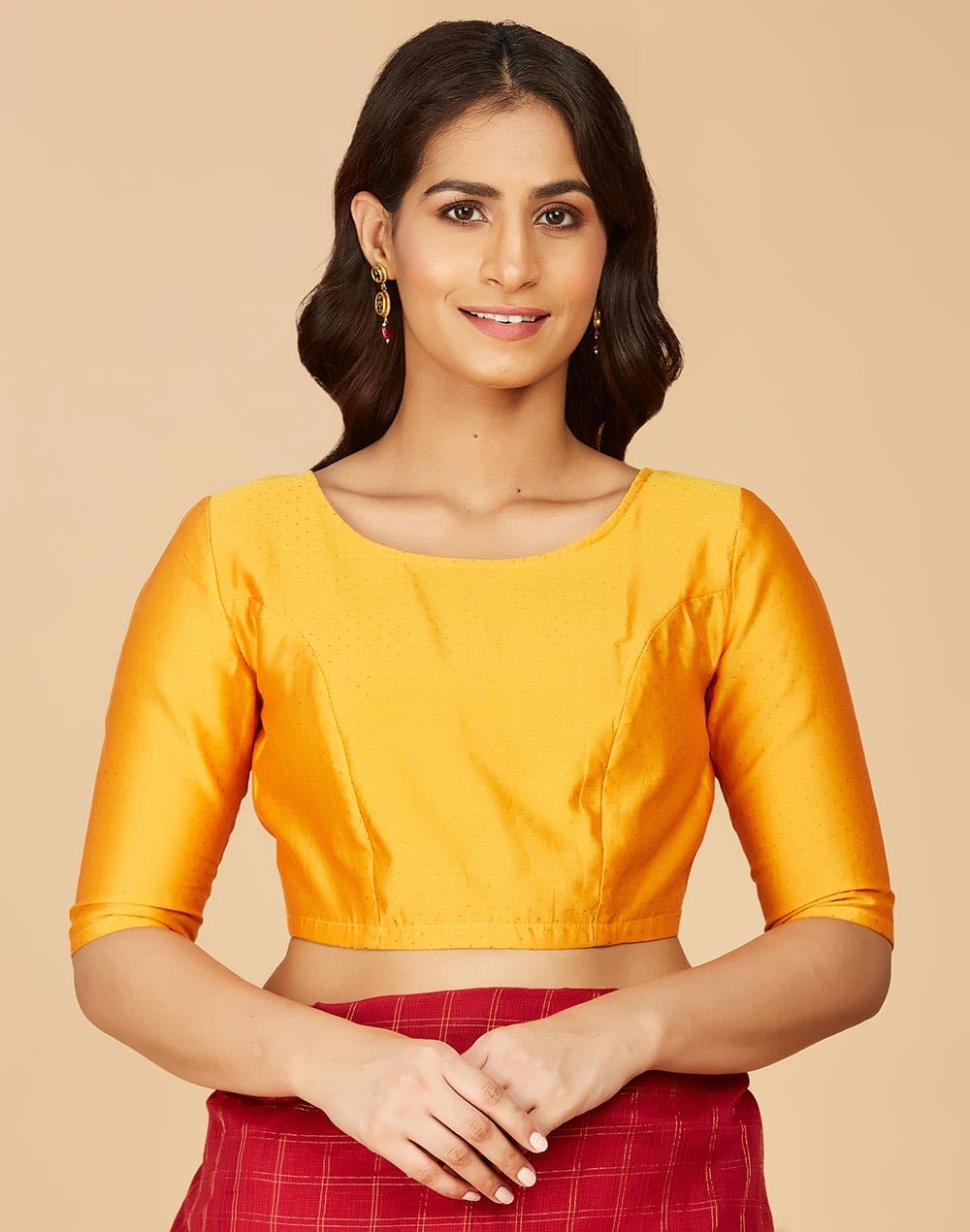 Fabindia Womens Woven Regular Fit Blouse Stitched (1032497MUSTARD_Mustard