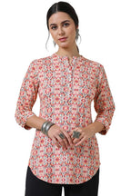 Soch Womens Peach Spandex Abstract Print Tunic with Curved Hem