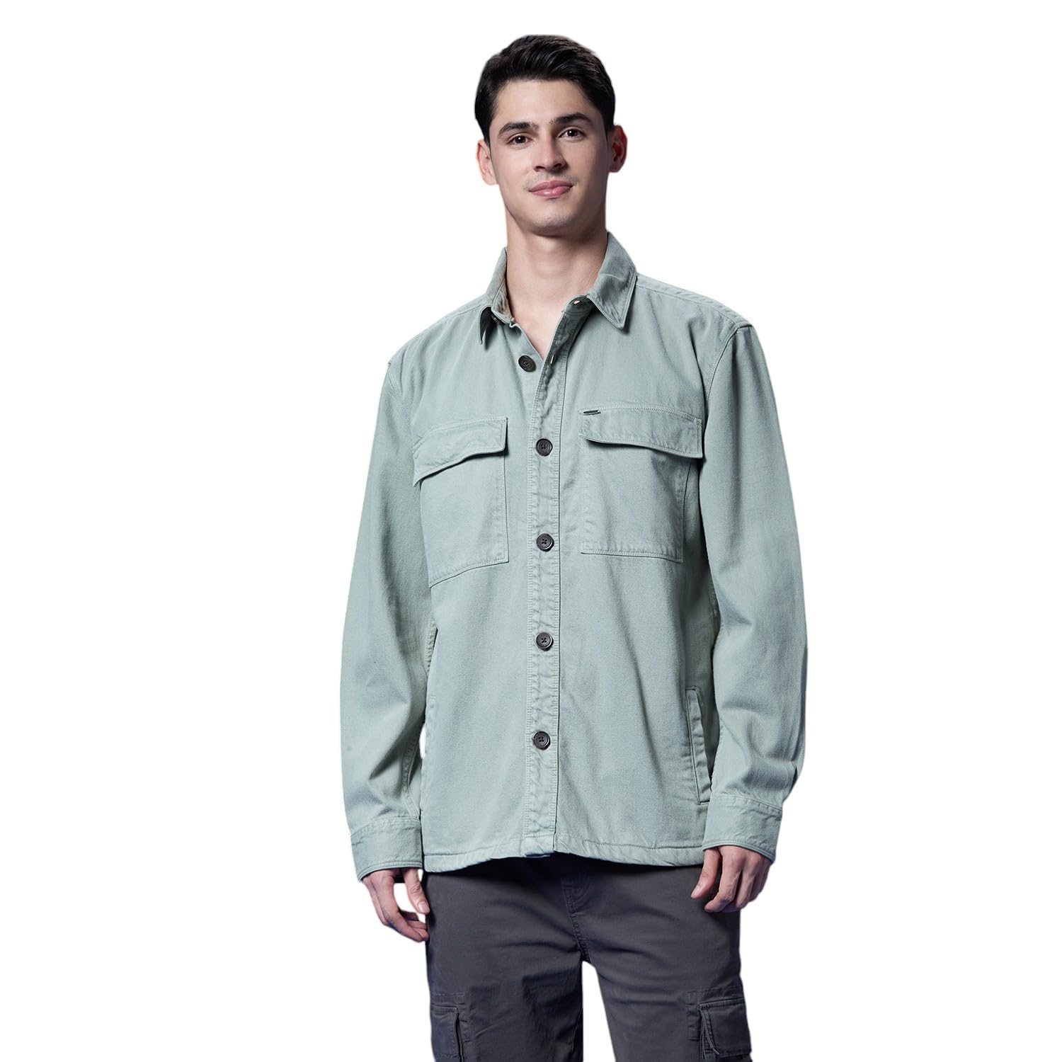 Green Oversized Full-Sleeved Denim Shirt