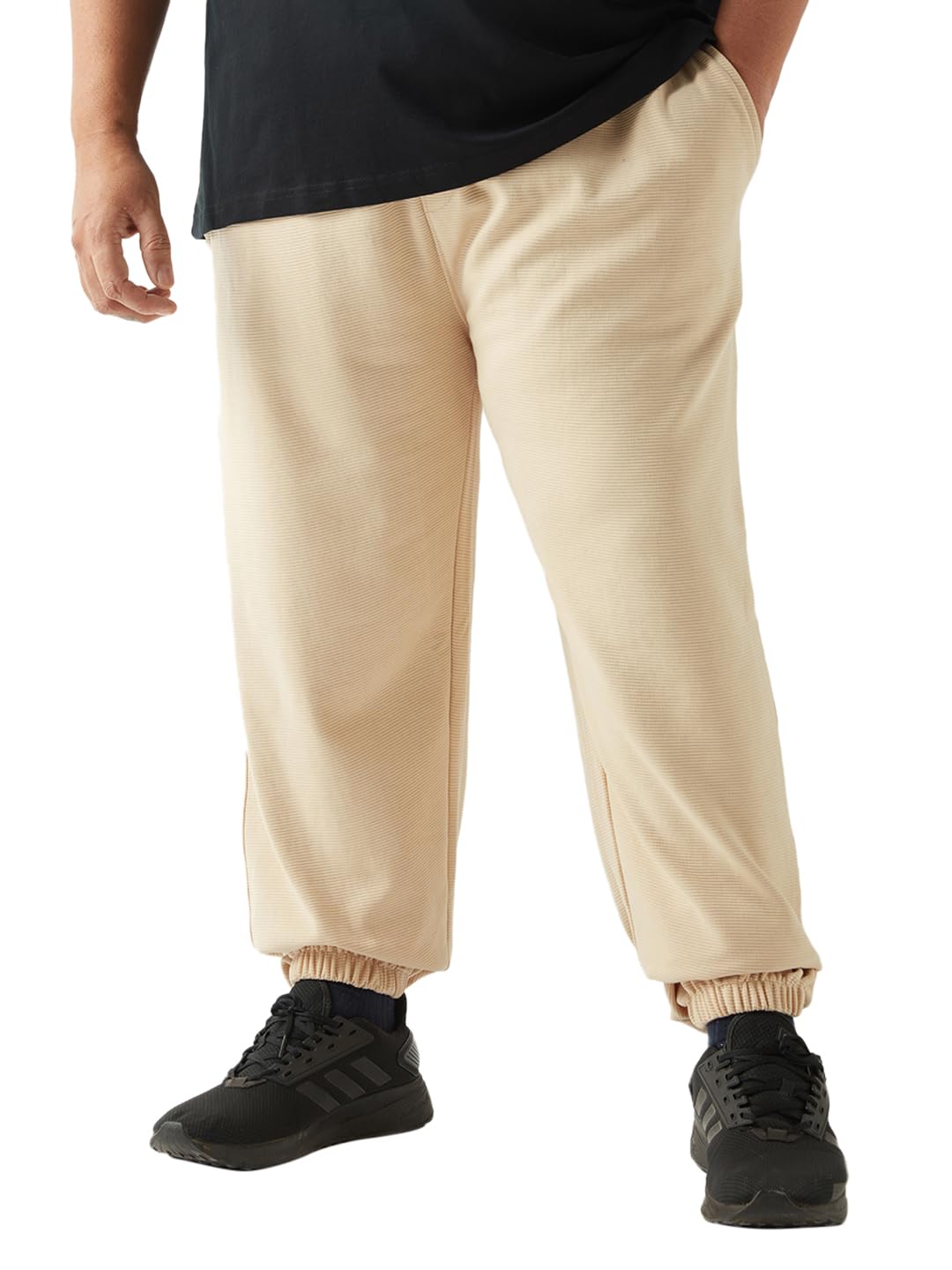 Bewakoof Heavy Duty 1.0 Mens Solid Regular Fit Cotton Blend Plus Size Joggers_646494_Beige_6XL