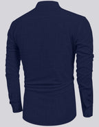 Hemrin MenS Cotton Blend Full Sleeve Short Kurta Shirt With Mandarin Collar Navy Blue