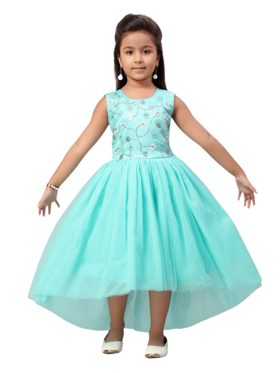 Aarika Girls Firozi Color Nylon Frock (JLY_FK_3006_C_Green_32)