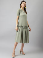 Toochki WomenS Olive Green Georgette Stripe Fit & Flared Western Dress | Dress For Women | A Line Dress | Winter Dress | Wester