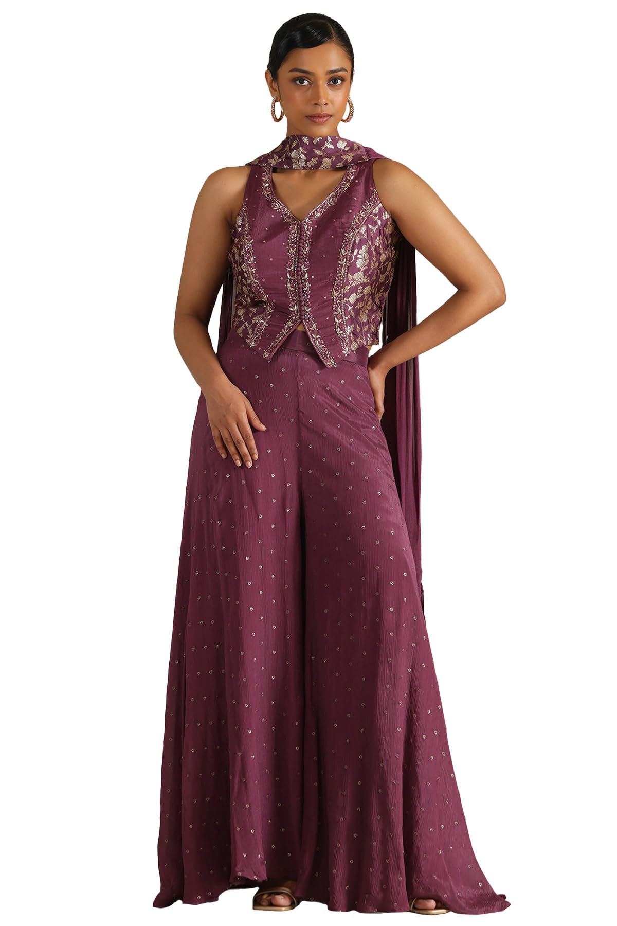 Soch Women Chinon Woven Design Suit Set with Sequins