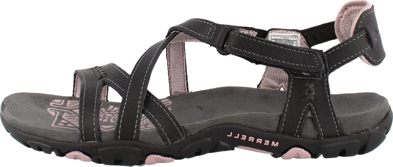 Merrell Women's Sandspur Rose Leather Sandal, Black/Lilac Keepsake, 7 M US