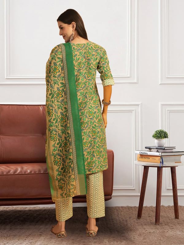 Pinkmint Salwar Suit Set For Women Cotton Leaf Printed Long Knee Length Straight Kurta Set (Pack Of 1)